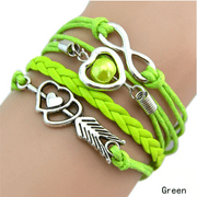 Forever Love Handmade Braided Leather Friendship Bracelet for Woman of Any Age - Light Green Hearts Infinity Love