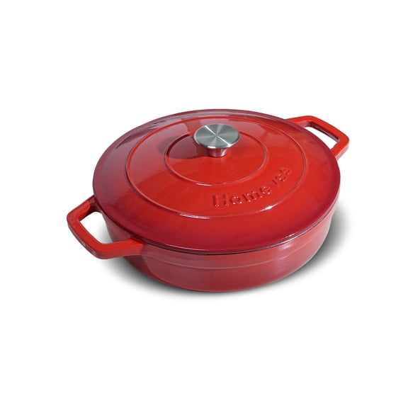 4QT Cast Iron Pan Enameled Non-Stick Stew Pan,Red