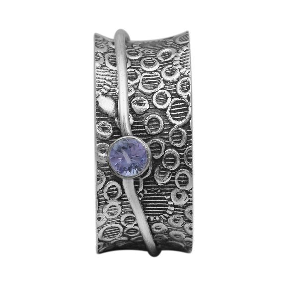 3MM Tanzanite Textured Design Meditation 925 Sterling Silver Unisex Ring
