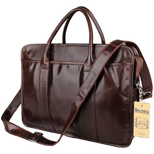 Handmade Leather Briefcase Mens Casual Business Multi-Layer Leather Handbag Shoulder Bag Daily Work Bag Black Detachable Shoulder Strap