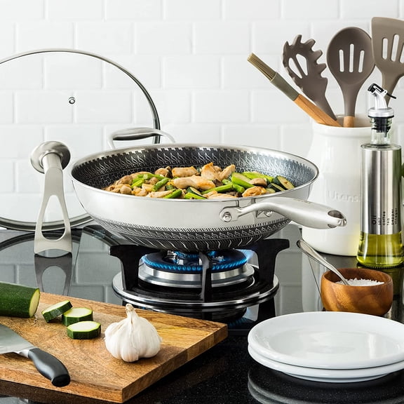 Non-Stick Stainless Steel Wok Pan with Self-Balancing Lid and  SurfaceGuard Technology