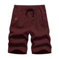 thumbnail image 3 of Wioihee Men's Casual 100% Cotton Shorts Solid Color Comfortable and Breathable Elastic Waist Drawstring Summer Fashion Men's Pocket Beach Shorts. Wine 6(L), 3 of 6