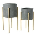 thumbnail image 5 of Main + Mesa Modern Boho Embossed Metal Planters with Stands, Charcoal Grey and Gold, Set of 2 Sizes, 5 of 6