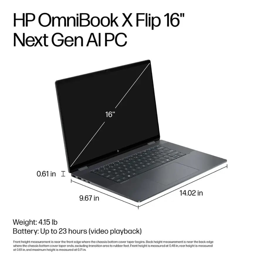 HP - OmniBook X Flip 2-in-1 - Copilot+ PC - 16" 2K Touch-Screen Laptop - Intel Core Ultra 7 - 16GB Memory - 1TB SSD - Eclipse Gray