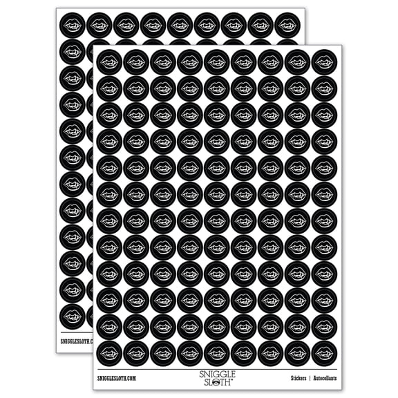 Vampire Lips and Teeth Halloween 200 Round Stickers - Black - Gloss Finish - 0.50" Size