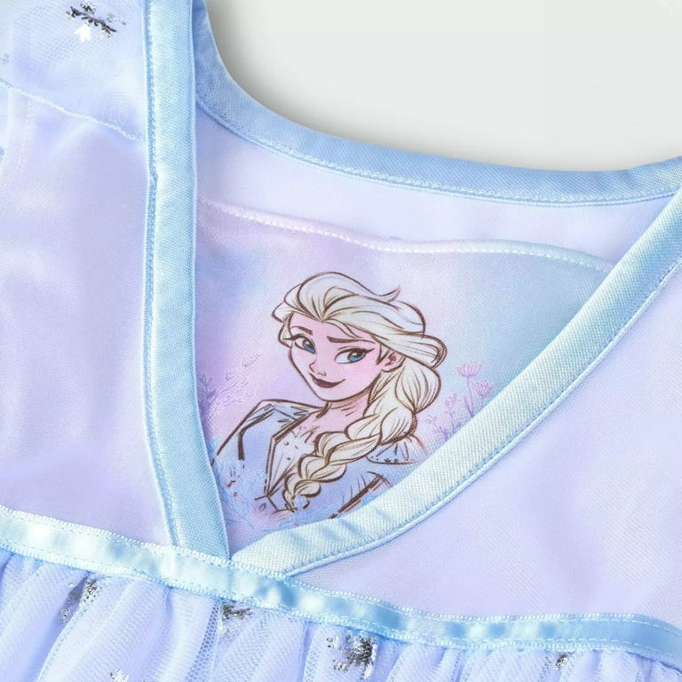 Disney Frozen Queen Elsa Light Blue Snowflake Tulle Toddler Girl Nightgown Gown Size 3T