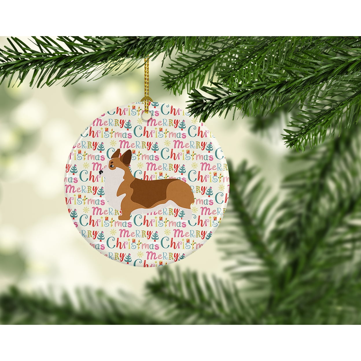 Corgi Merry Christmas Ceramic Ornament 2.8 in x 2.8 in