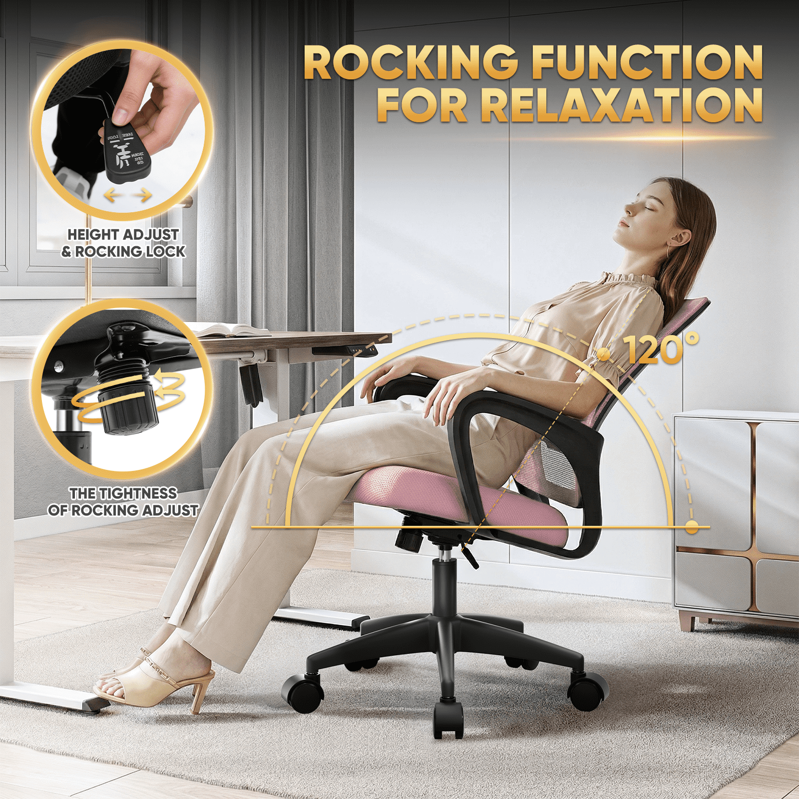Magshion Mesh Office Chair Desk Chair, Mid Back Ergonomic Adjustable Height Rolling Swivel Computer Chair with Lumbar Support, Pink