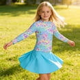 thumbnail image 5 of Lanbubble Girls Swimsuit Rash Guard Set 2 Piece Long Sleeve Bathing Suit Swim Skirt with Shorts 7-8 Years, 5 of 8