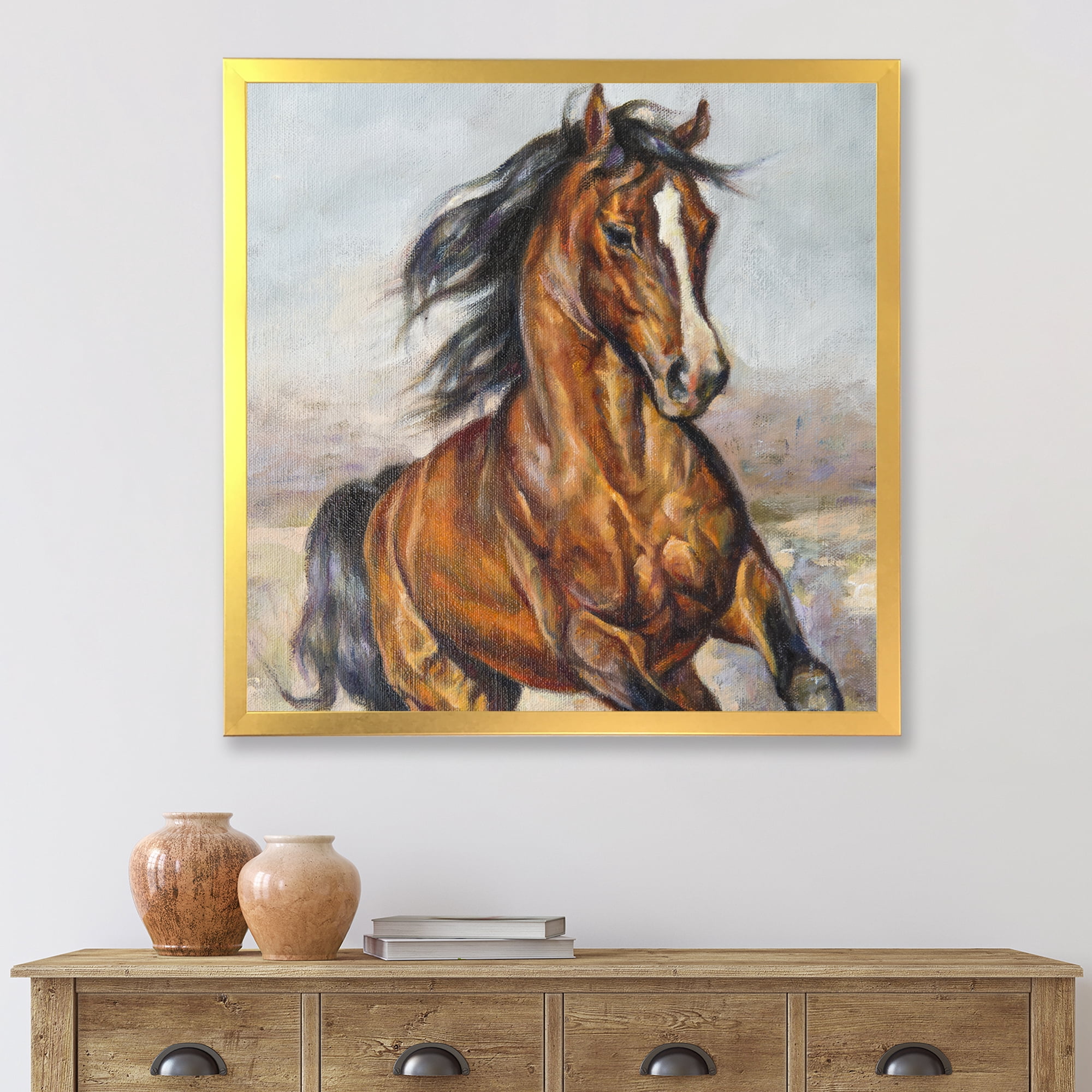 Designart 'Close Up Portrait Of A Horse In The Race' Farmhouse Framed Art Print