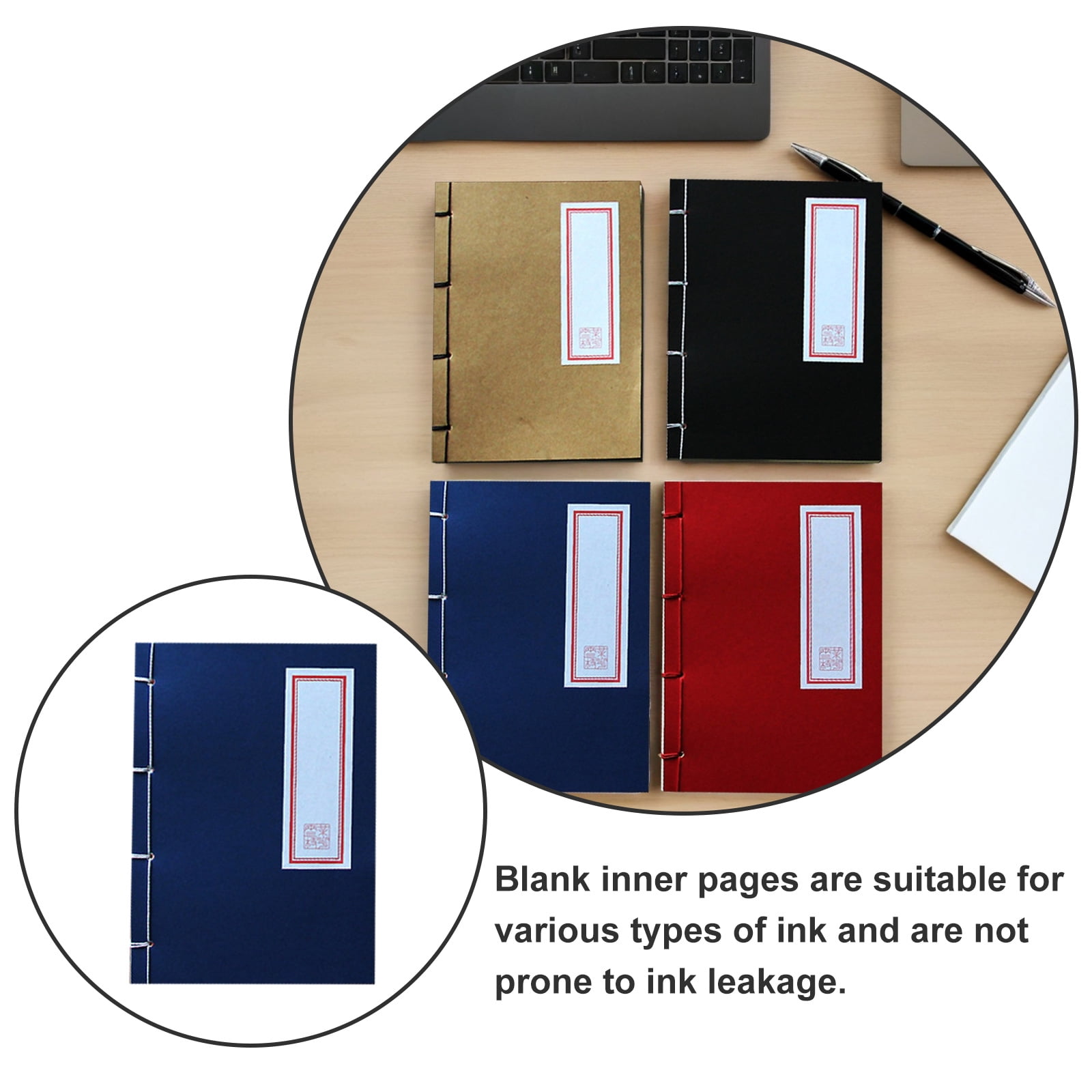 OUNONA 4Pcs Retro Hardcover Blank Notebook Set Vintage Stitching Design for Office School and Creative Use