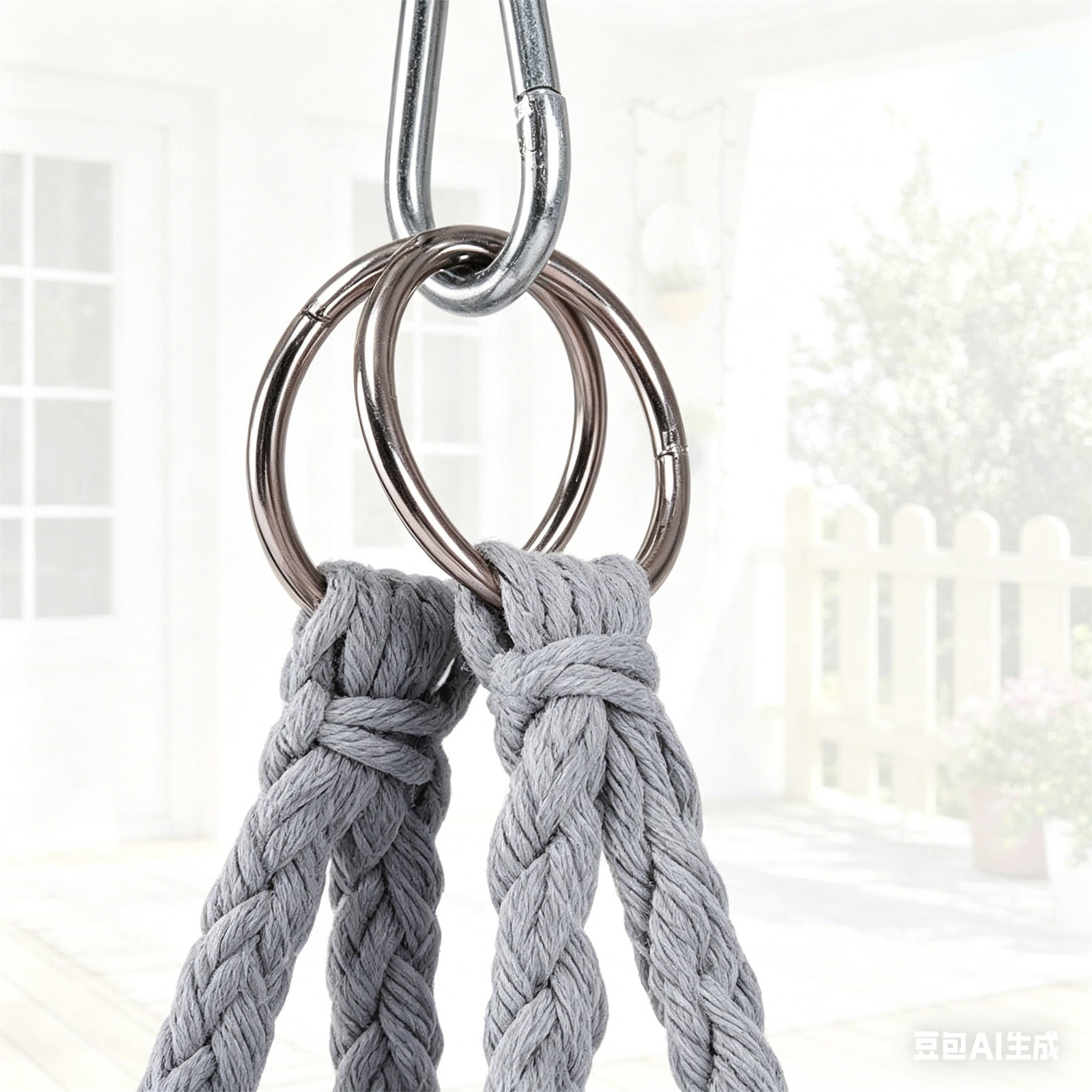 Hommoo Macrame Swing Chair Hammock Chair with Round Cushion Seat, Handmade Knitted Relax Hanging Cotton Rope Chair for Home, Gray