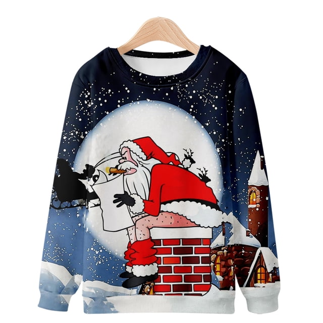 Chemises de Noël à Manches Longues pour Hommes Mode Décontractée Chandail de Noël Chandail en Molleton Impression 3D Manches Longues Col Rond Chandail Haut Chemisiers Chemises de Noël pour Hommes Manches Longues