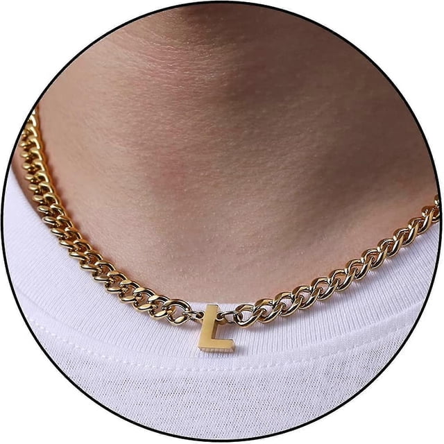 Collar de cadena de eslabones cubanos con inicial Az para niños, hombres y mujeres, colgante de letras de acero inoxidable de 6,5 mm y 18 + 2 pulgadas, regalo de joyería, código B-Gold-Modelo 20111 B