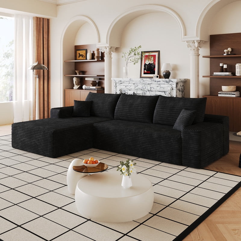 107" Cloud L-Shaped Sectional Sofa with Chaise, Modern Modular Couch with Deep Seat, Plush Corduroy Upholstered Sofa for Living Room, Bedroom & Apartment, No Assembly Required