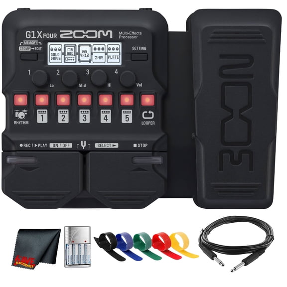 Zoom G1X FOUR Guitar Multi-Effects Processor with Expression Pedal, With Amp Modeling, 70  Built-in Effects, Looper, Rhythm Section (Bundle)