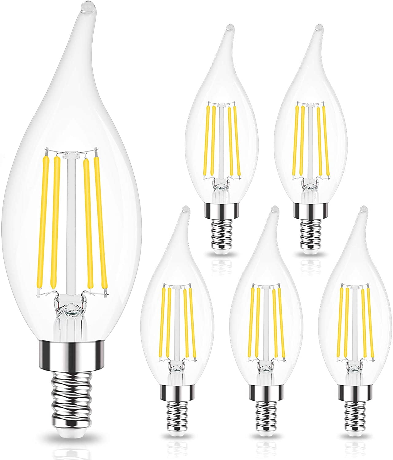 LED Candle Filament Bulb Light C35 Bent Tip Flame Shape 10 Pack E12 LED Dimmable 4W Warm White 2700K 40w Candelabra Halogen Bulb Vintage Led Chandelier Light Bulbs 