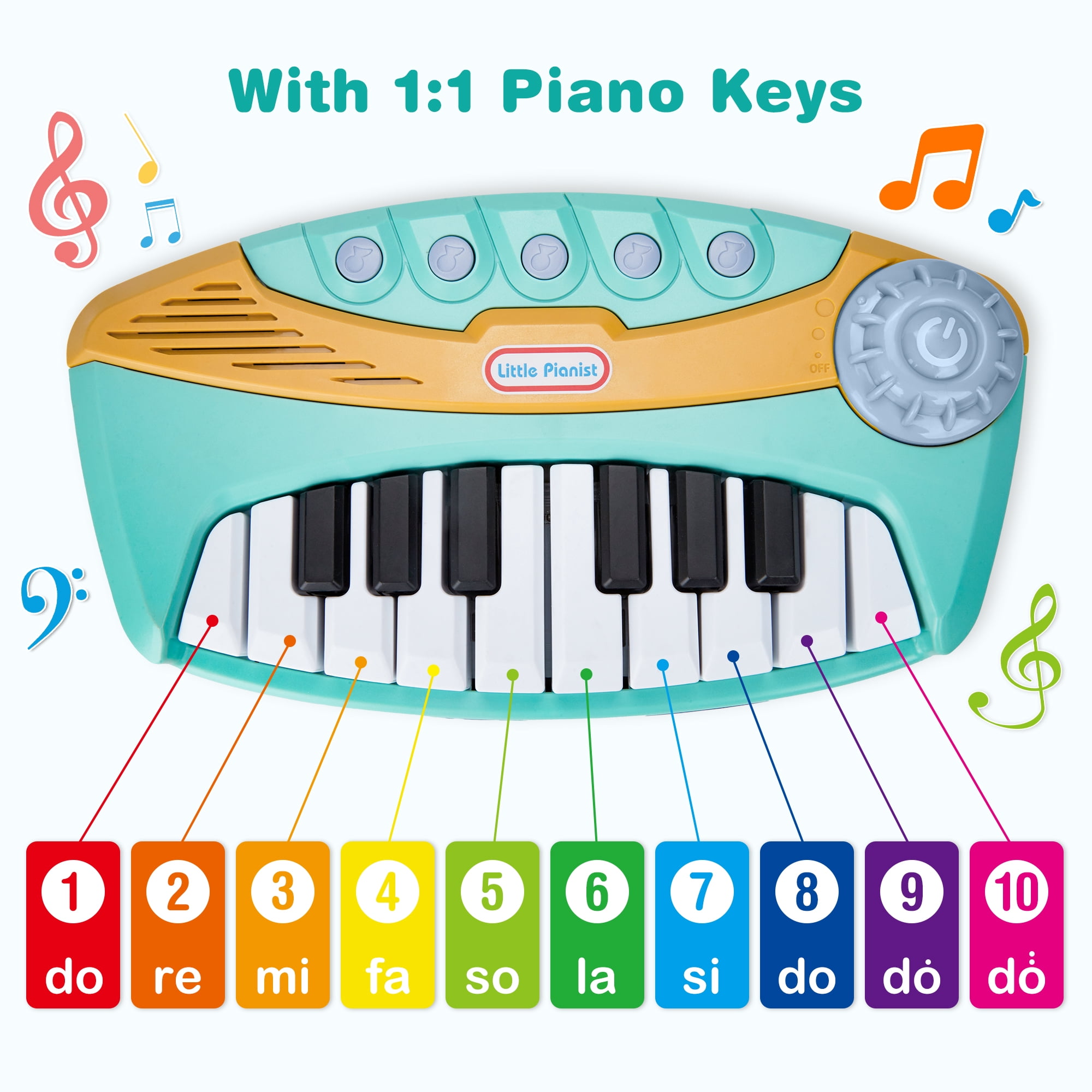 Contixo Keyboard Piano for Kids, Interactive Piano Toy with Light-Up Keys and 5 Built-In Melodies, Blue