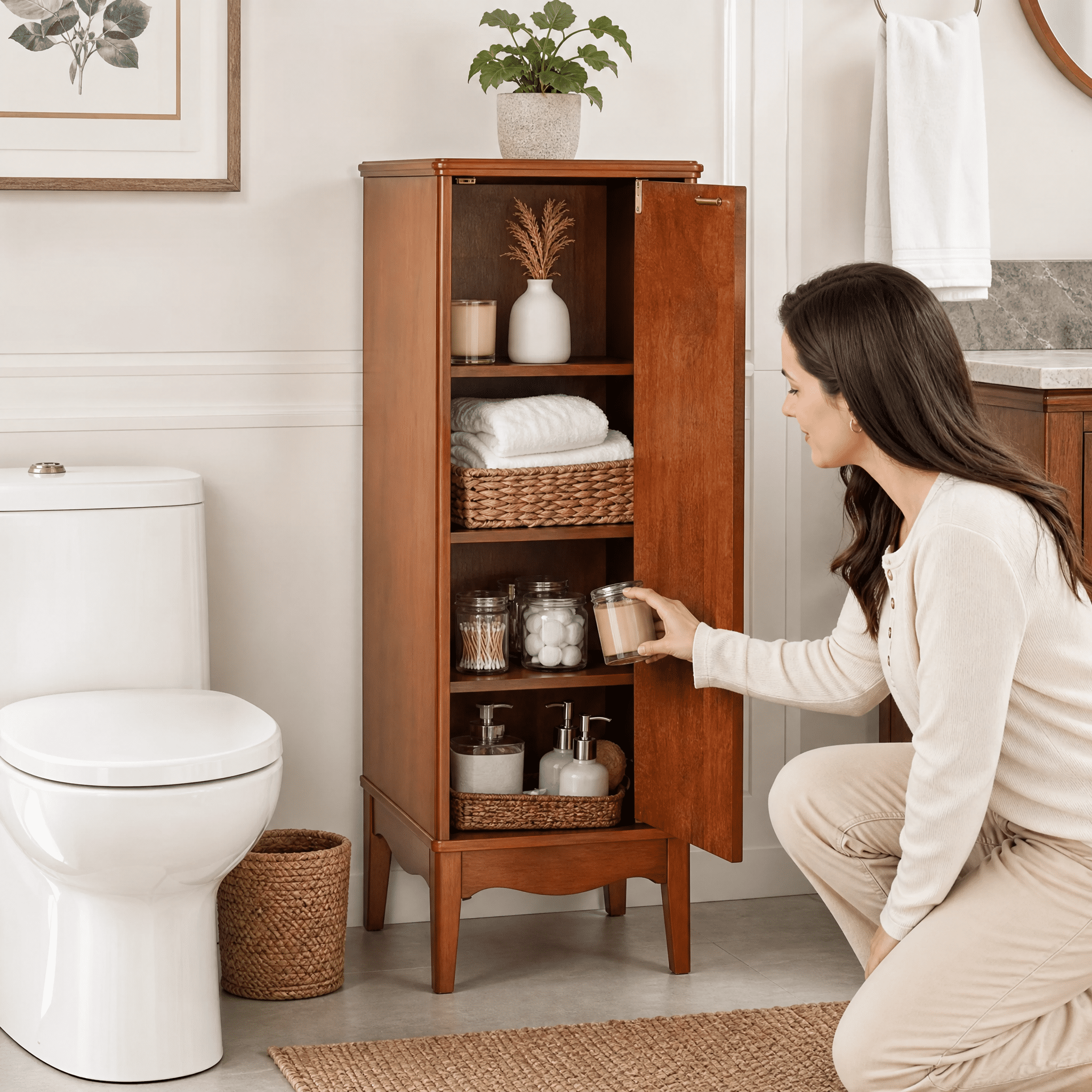 Vintage Bathroom Storage Cabinet 15.7x11.8x31.5 Inch Single Door P2 MDF with Metal Handles for Bathroom Kitchen