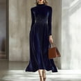 thumbnail image 2 of Womens Velvet Long Sleeve Maxi Dress - Turtleneck Tunic Solid Color Elegant Wedding Guest Party Cocktail Evening Party, 2 of 6