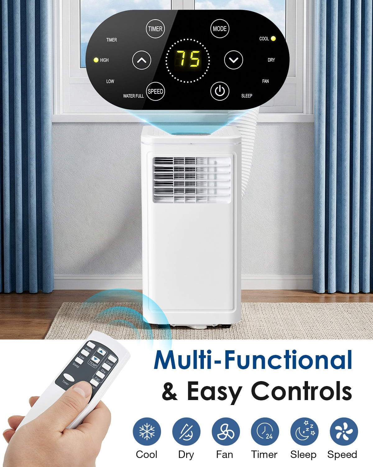 JFHID Portable Air Conditioners 10,000 BTU ASHRAE Quiet Standing AC Unit for Bedroom & Indoor Rooms, Cools up to 250 Sq. ft.