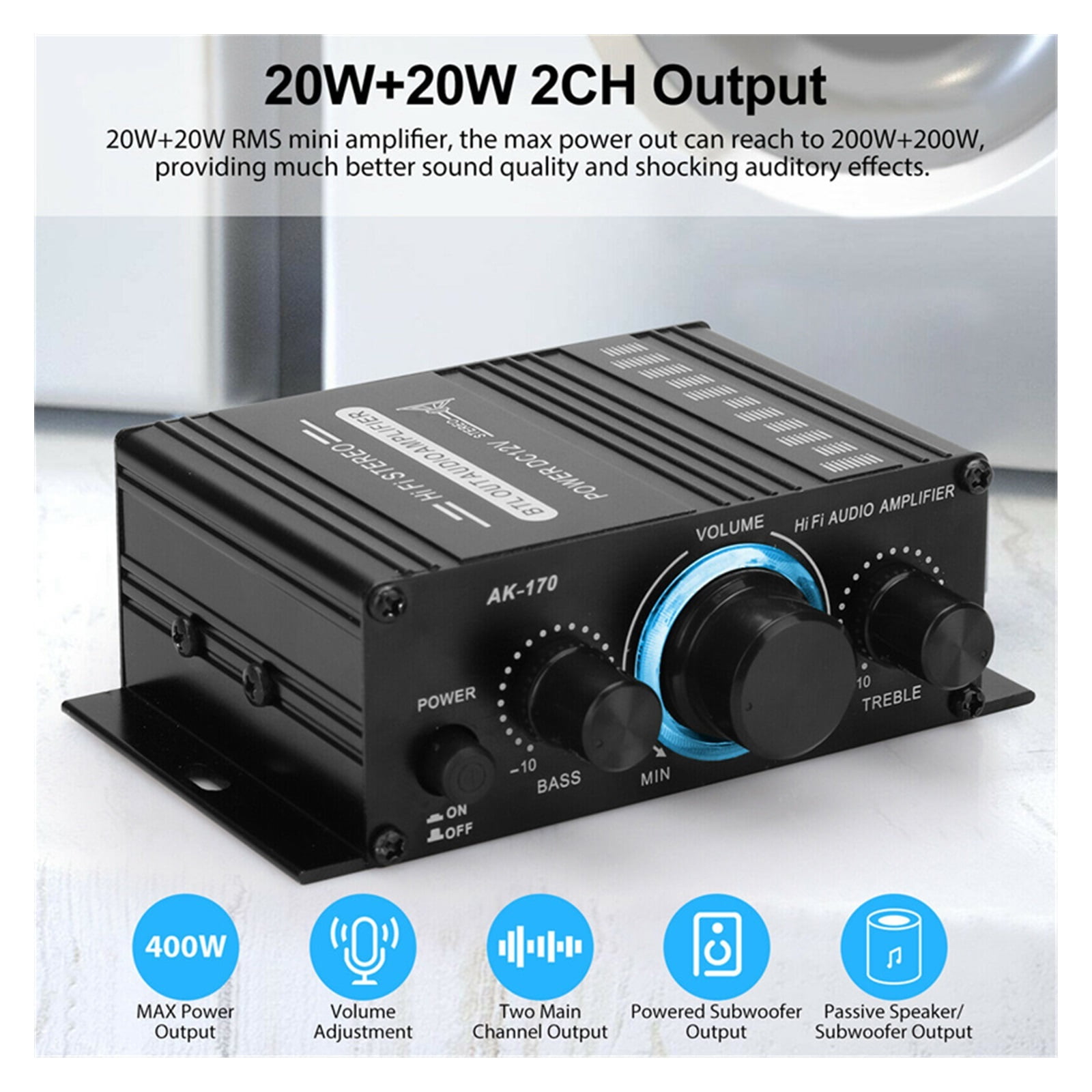 400W 12V 2 Channel Powerful Digital Stereo Power Amplifier HiFi Bass Amp 2 Channel Car Sound Amplificador Home Theater ,Efficient