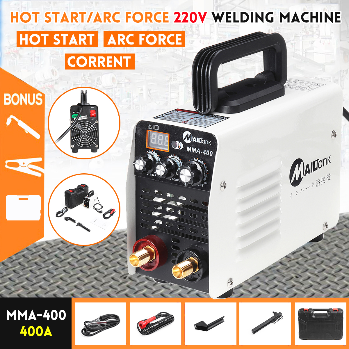 MMA400 220V Hot Start/ARC Force Stick Welder Inverter IGBT 20400A MMA Welding Machine