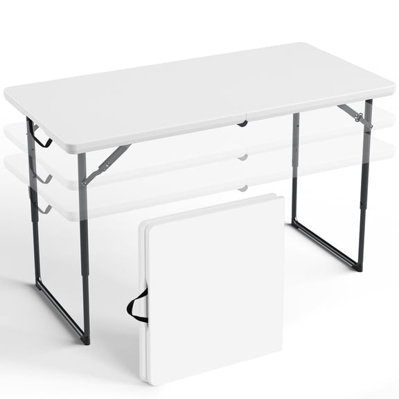 WASUHE 4FT Folding Table, Adjustable Height Portable Table With Handle, Perfect for Party, Dining, Wedding, Events, White