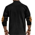 thumbnail image 3 of Men's Long Sleeve Sweatshirt Corduroy Spread Collar Elbow Panel Button Up Ribbed Pullover for Men with Elbow Patches Black M, 3 of 6