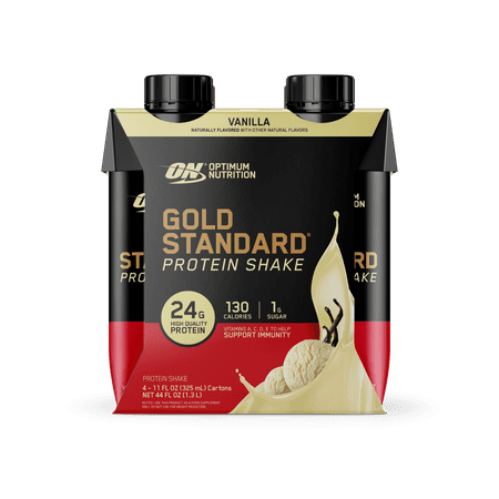Optimum Nutrition Vanilla RTD Protein Shake 4pk/11oz: Nutritional Liquid, Non-Caffeinated