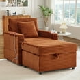 thumbnail image 3 of Muumblus Accent Chair with Storage Ottoman & Side Table, Cozy Lounge Chair with USB, Modern Single Sofa Armchair for Living Room, Orange Corduroy, 3 of 11
