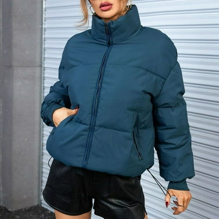 Womens Winter Quilted Jackets Long Sleeve Full Zip Jacket Coats With Pockets Puffy Coat Womens Ladies Lightweight Winter Jacket Moms Jacket Long Hooded Sweater Women Womens Style Winter Coat Women