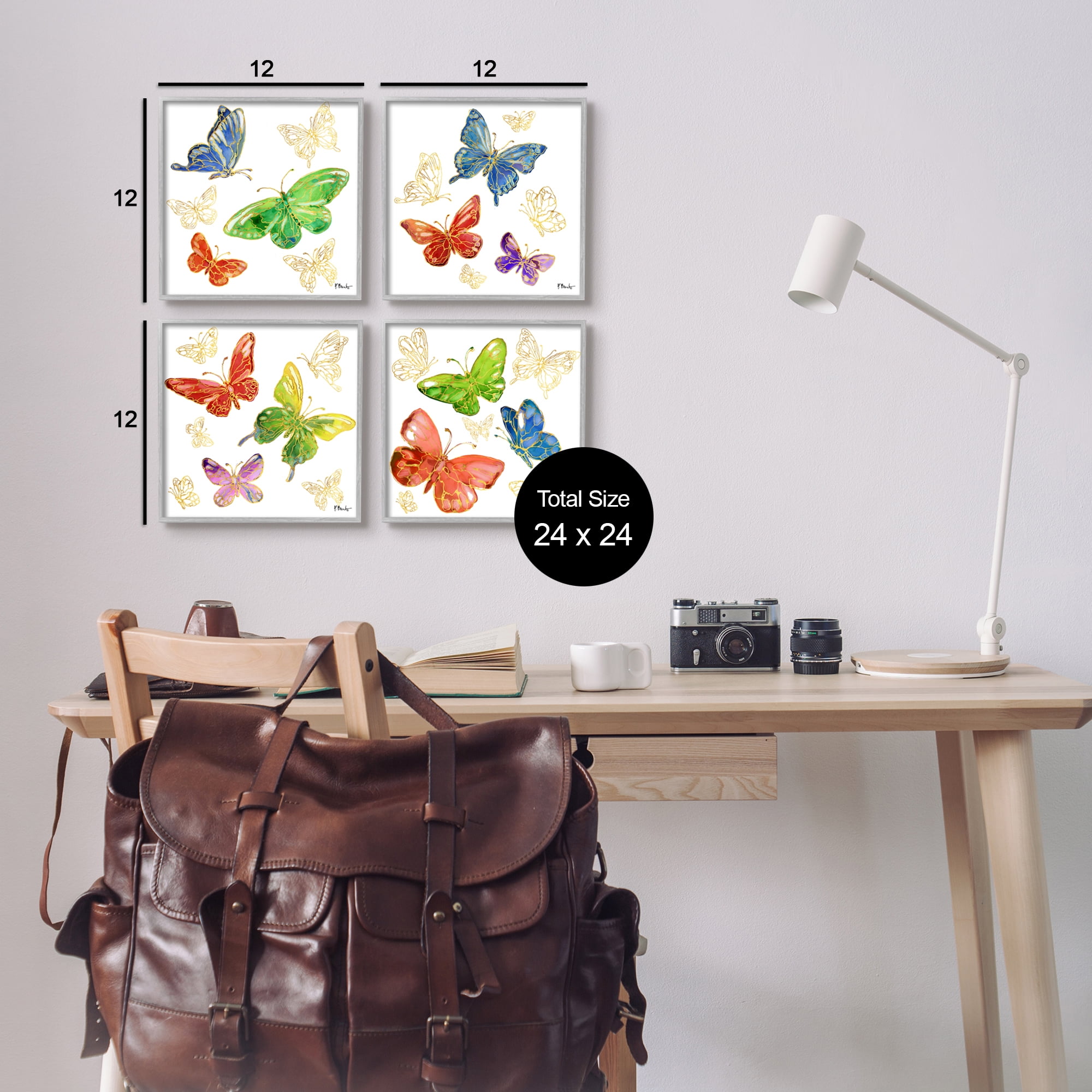 Stupell Industries Vivid Glam Butterflies Animals & Insects Painting Gray Framed Art Print Wall Art, 12 x 12