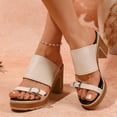 thumbnail image 6 of Slide Sandals Women Adjustable Buckle Flatform Block Heel Slip On Open Toe Casual Summer Dress Walking Shoes, 6 of 8