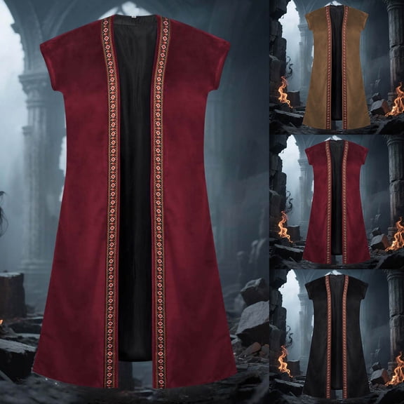 HOWPAY Halloween Costumes for Men Renaissance Pirate Long Embroidered Vest Medieval Cosplay Outfit Stage Performance Fancy Wear Halloween Costumes L