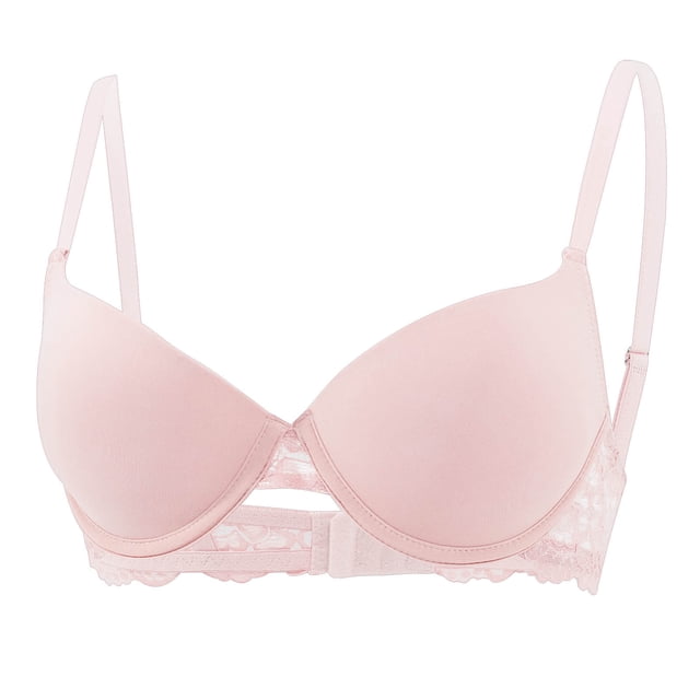 Wo-Fusoul Bra for Women, Solid Color Backless Seamless Push-Up, V-Neck Lace Rear Closure, Everyday Underwear