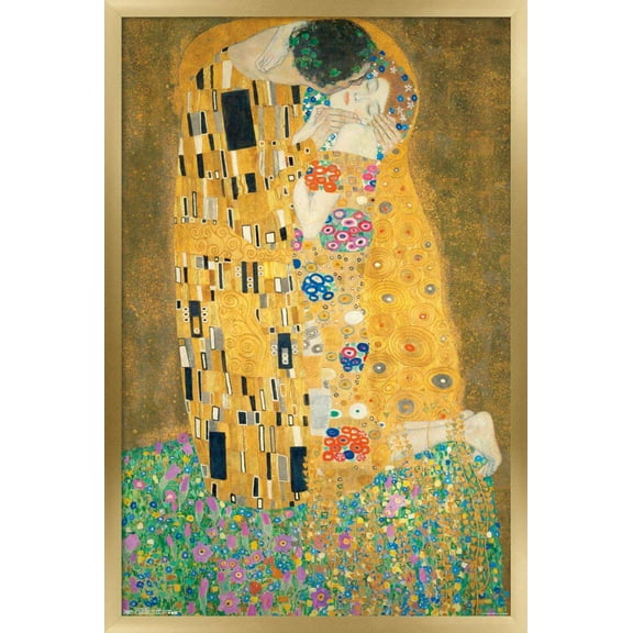 The Kiss by Gustav Limt Wall Poster, 22.375" x 34", Framed