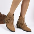 thumbnail image 6 of AUNVITO Women's Bohemian Fringe Ankle Boots Winter Comfortable Tassel Thick Bottom Low Heel Casual Shoes, 6 of 9
