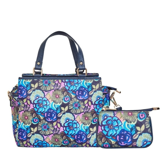 Sishka Women’s Hand Crafted Printed Nylon & Leather Satchel Bag with Matching Coin Pouch – Elegant Travel & Daily Use Combo