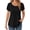 Black, variant on Women Short Sleeve Tshirt Casual Loose Trendy Summer Tops Petal Sleeve Pleated Blouses Red Tee Clothes Size L