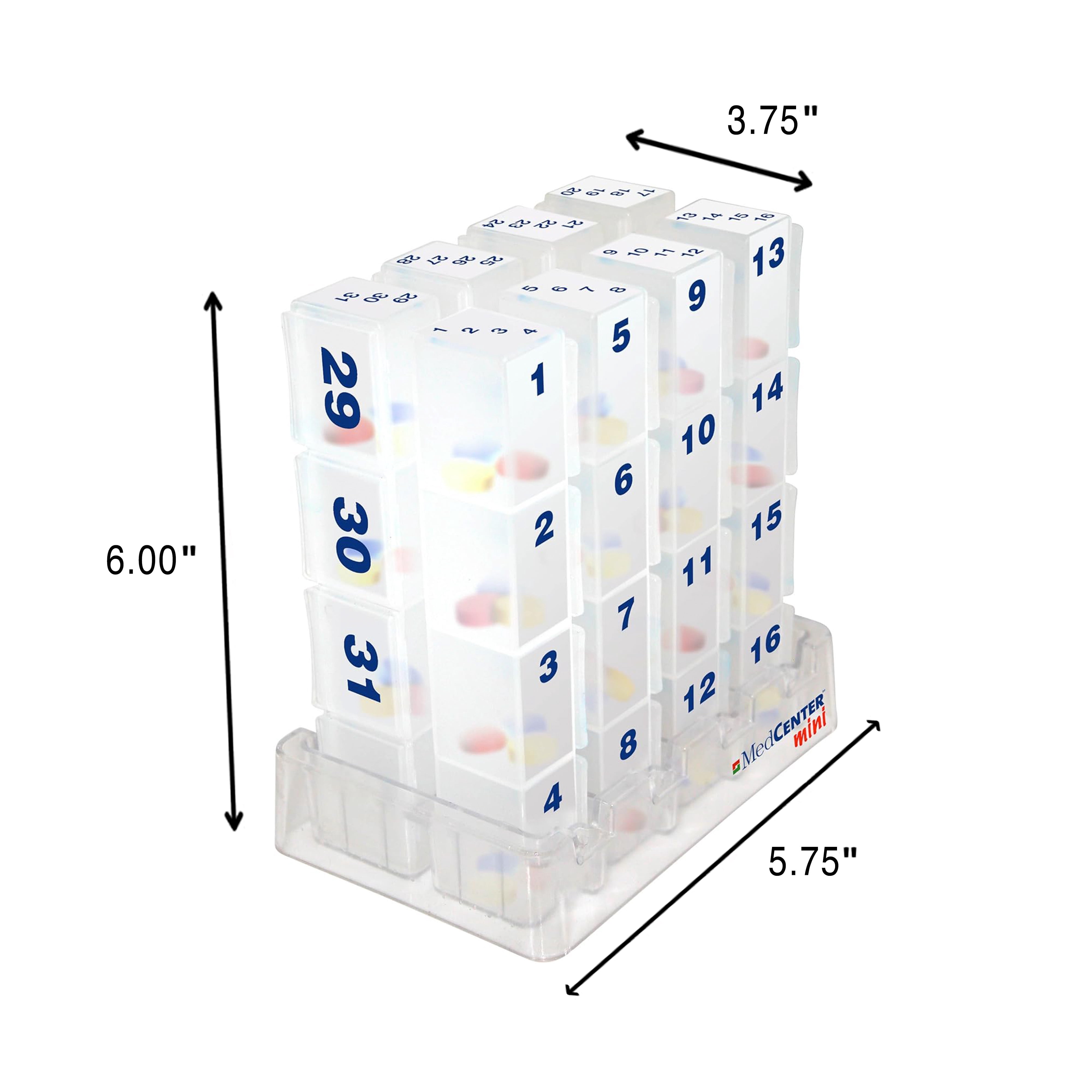 MEDCENTER 31-Day Medication and Vitamin Organizer for Kitchen and Bathroom, Travel Pill Holder