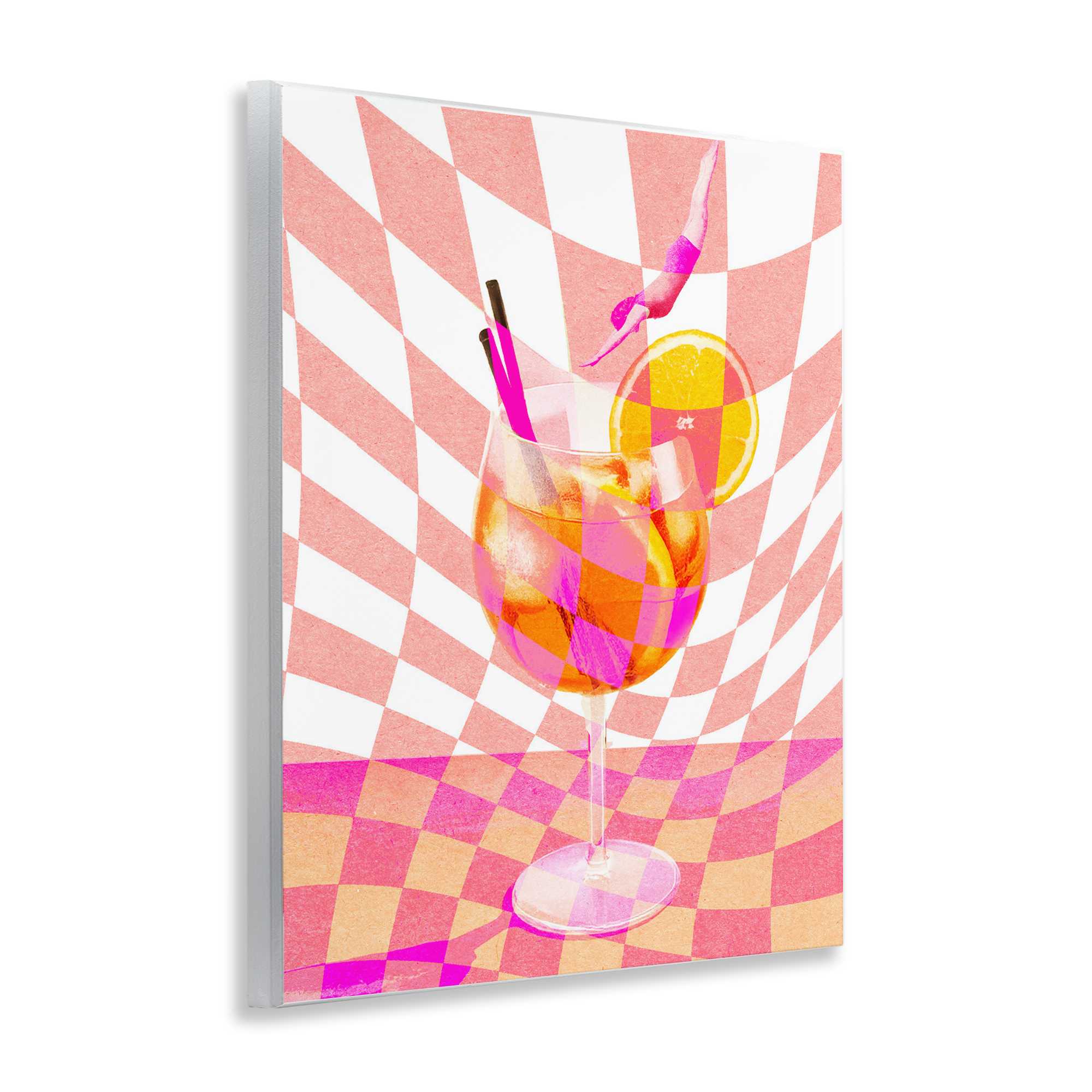 Retro Checkered Summer Cocktail Wall Plaque Art, design by Lil' Rue