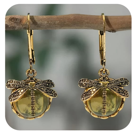 DESIGNICE 2026 New Earrings Women Vintage Boho Dragonfly Crystal Dangle Drop Delicate Jewelry Party Ear Hook-Champagne for Evening Wear, Special Events, Bohemian Style, Parties, Festive Occasions.
