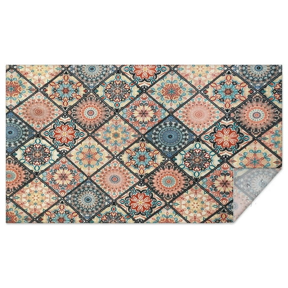 Rectangle Waterproof Tablecloth 60×102 Inch, Bohemian Beige Geometric Diamond Pattern Design Reusable Indoor/Outdoor Durable Table Cover for Party Kitchen Dinner Room Decor