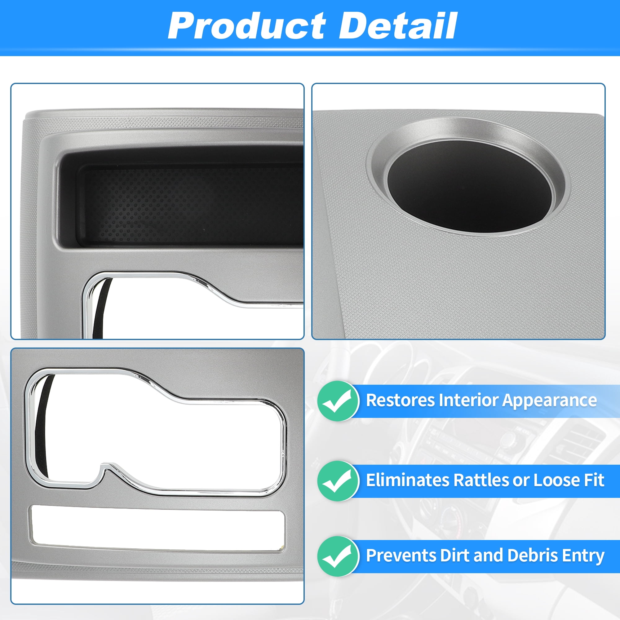 Unique Bargains No.58822AD010 Center Console Gear Shifter Bezel Shift Panel Cover Cup Holder for Toyota Tacoma 2005-2015 Silver Tone Interior Trim