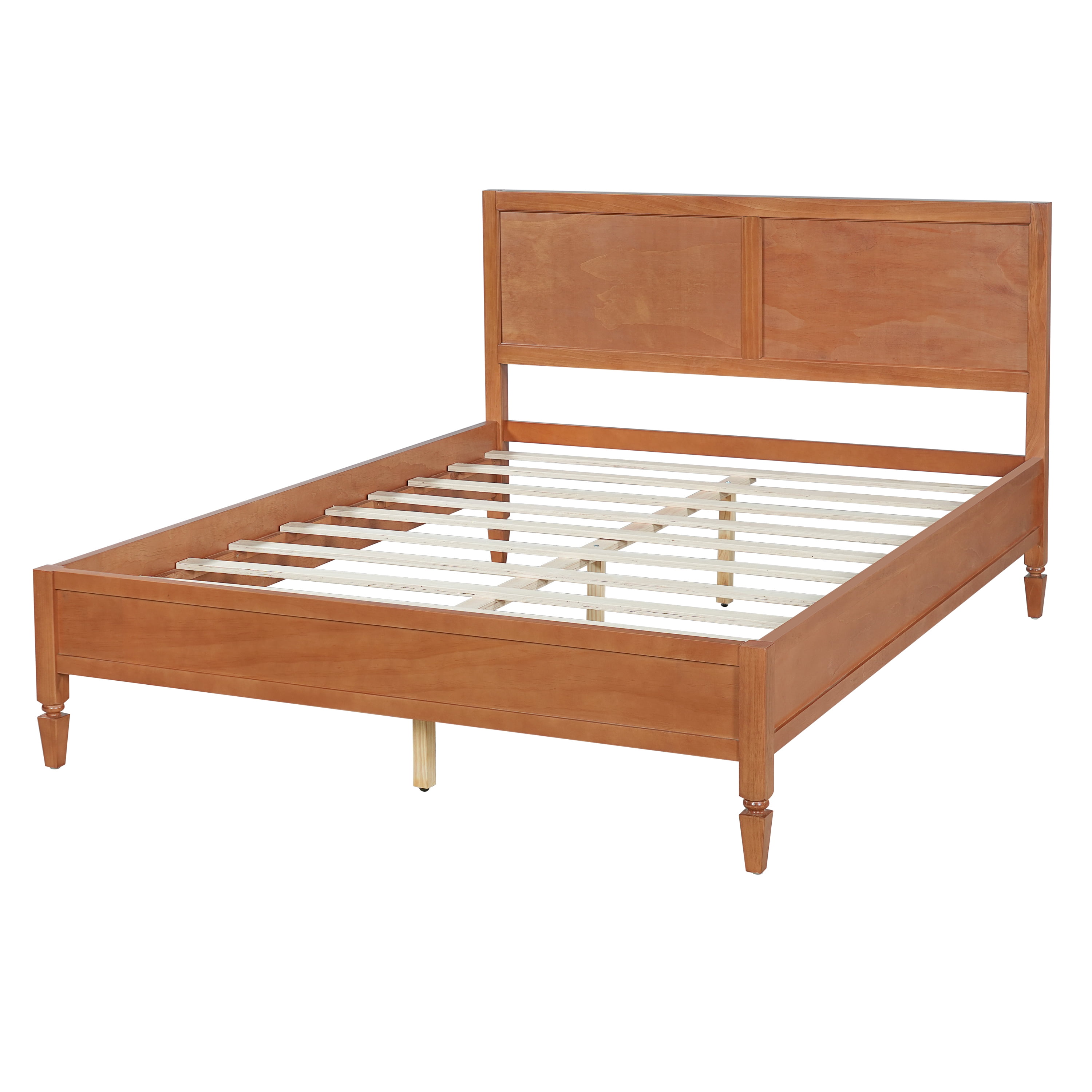 Euroco Wood Queen Size Platform Bed with Panel Headboard, No Box Spring Needed, Brown