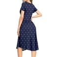 thumbnail image 4 of MLANM Women Short Sleeve Polka Dot Midi Casual Swing Pleated Empire Waist Dress with Pockets, 2XL Dot Navy, 4 of 7