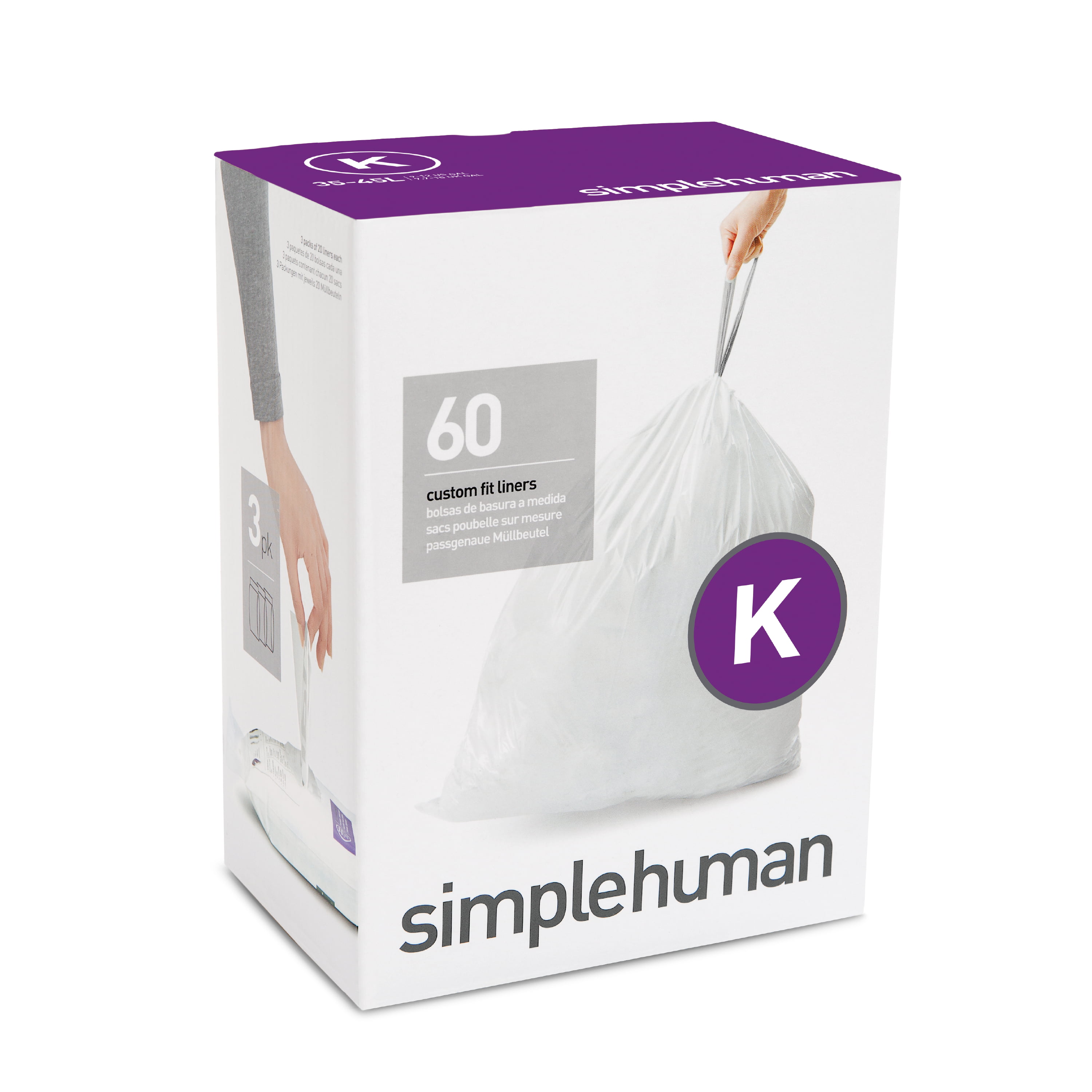 Simplehuman® Code K 20-Pack 35-45 Liter Custom Fit Liners Pack of 2 