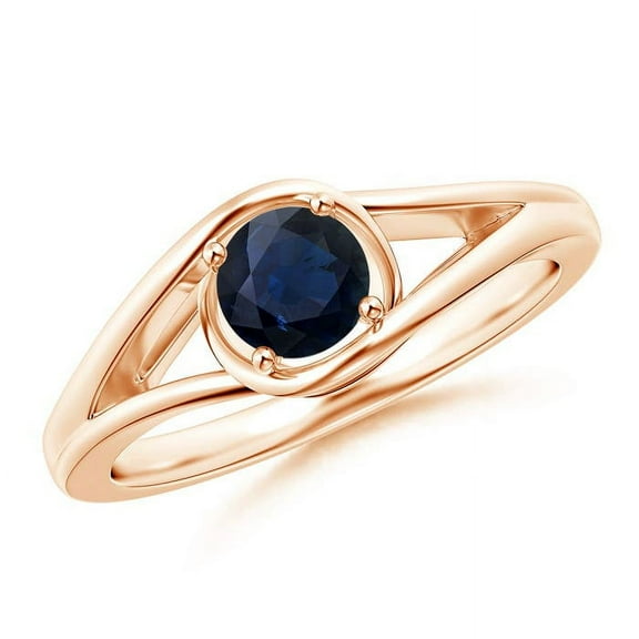 ANGARA Natural Twist Split Shank Solitaire Blue Sapphire Engagement Ring in 14K Rose Gold for Women (Size-5mm) | September Birthstone, Anniversary, Jewelry Gift for Women | Natural Blue Sapphire Ring