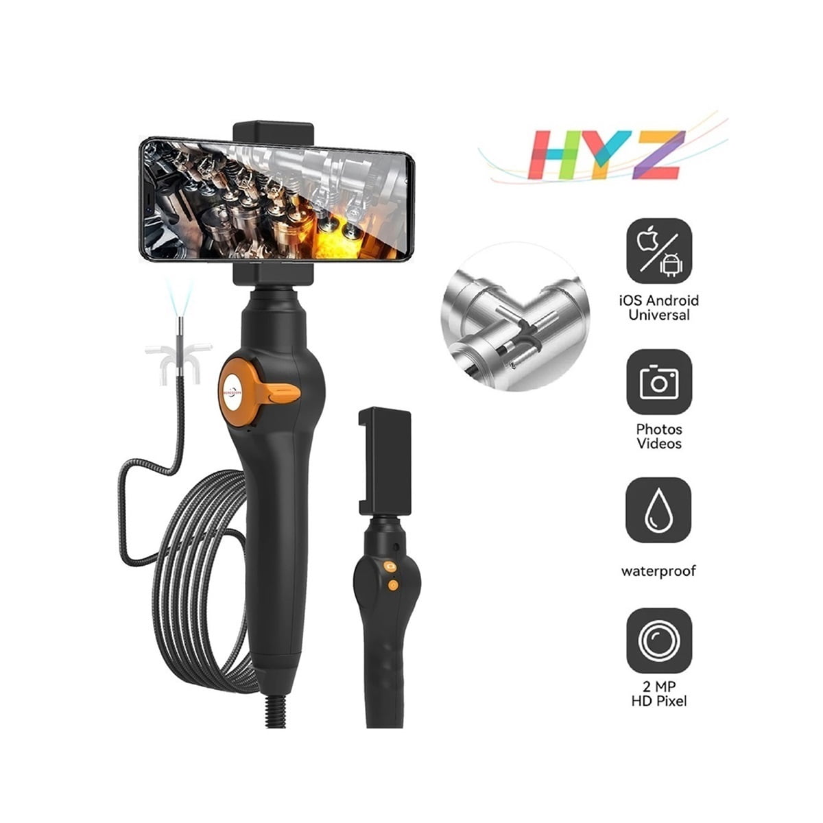 8mm  360 Degree Turn Industrial Endoscope Car Inspection Camera With 8 LEDs for iPhone Android 1080P Articulated Borescope 360